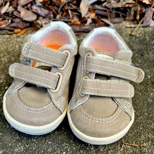 Baby boys Sperry boat shoes, tan and orange, size 0
